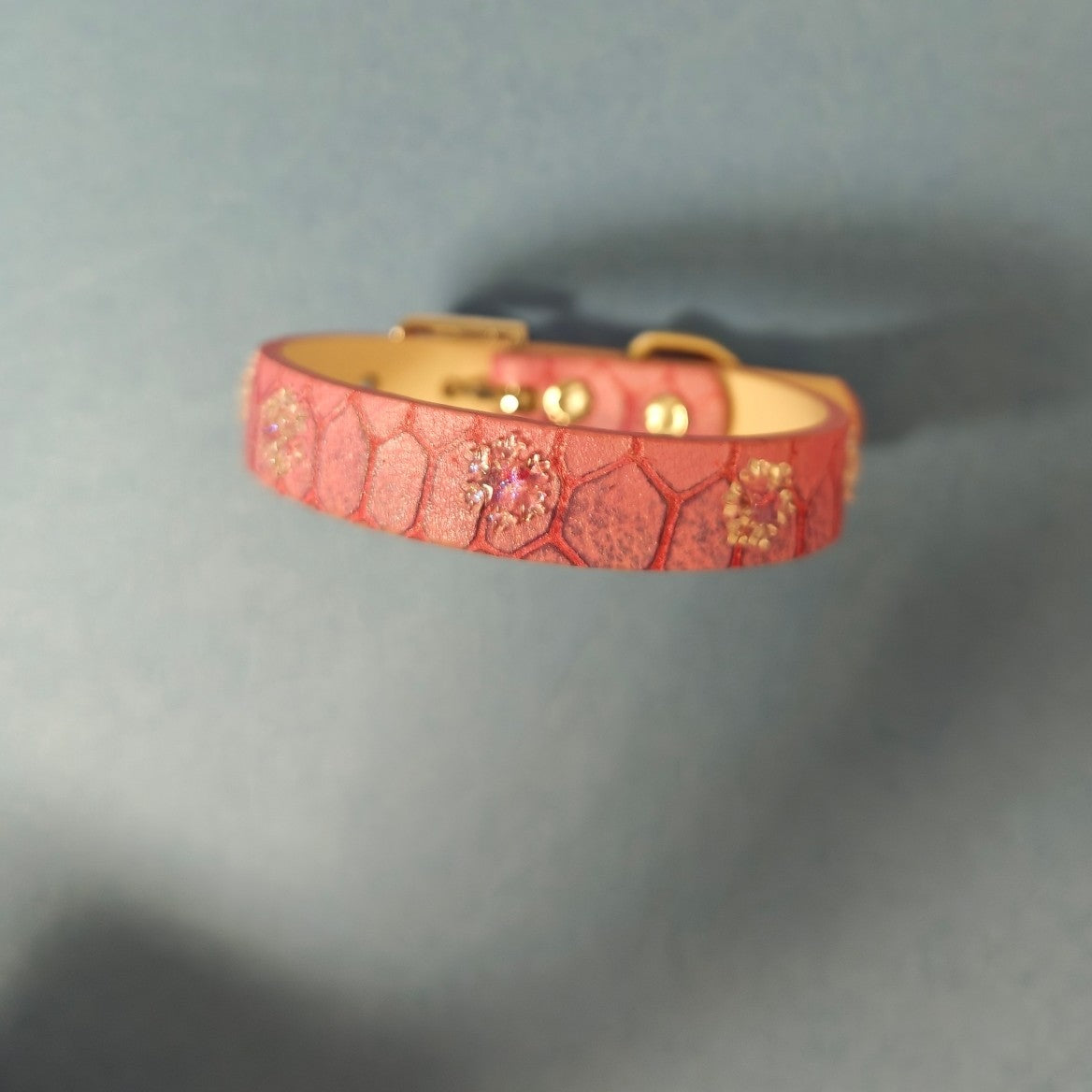Handcrafted Leather Bracelet Pink Snake Pattern