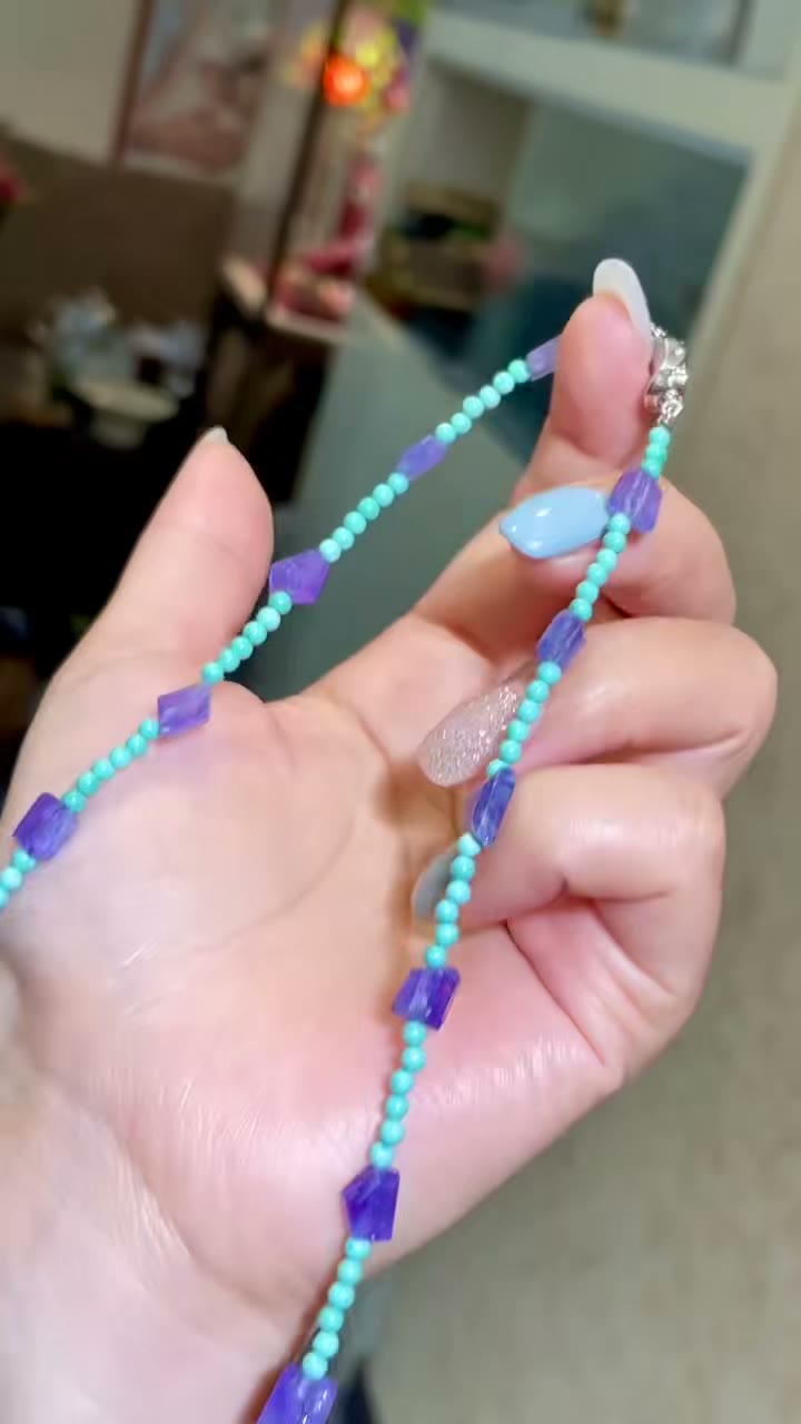 Colar de Contas Irregular de Tanzanite e Turquesa, 43,5cm