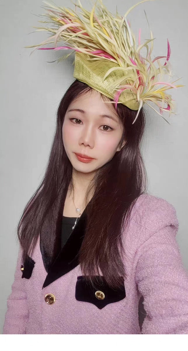 Feather Fascinator Hat Headpiece Chartreuse