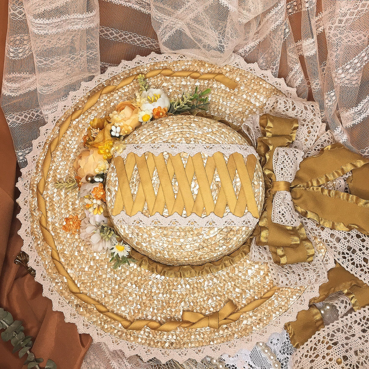 Handmade Straw Lolita Flat Brim Hat