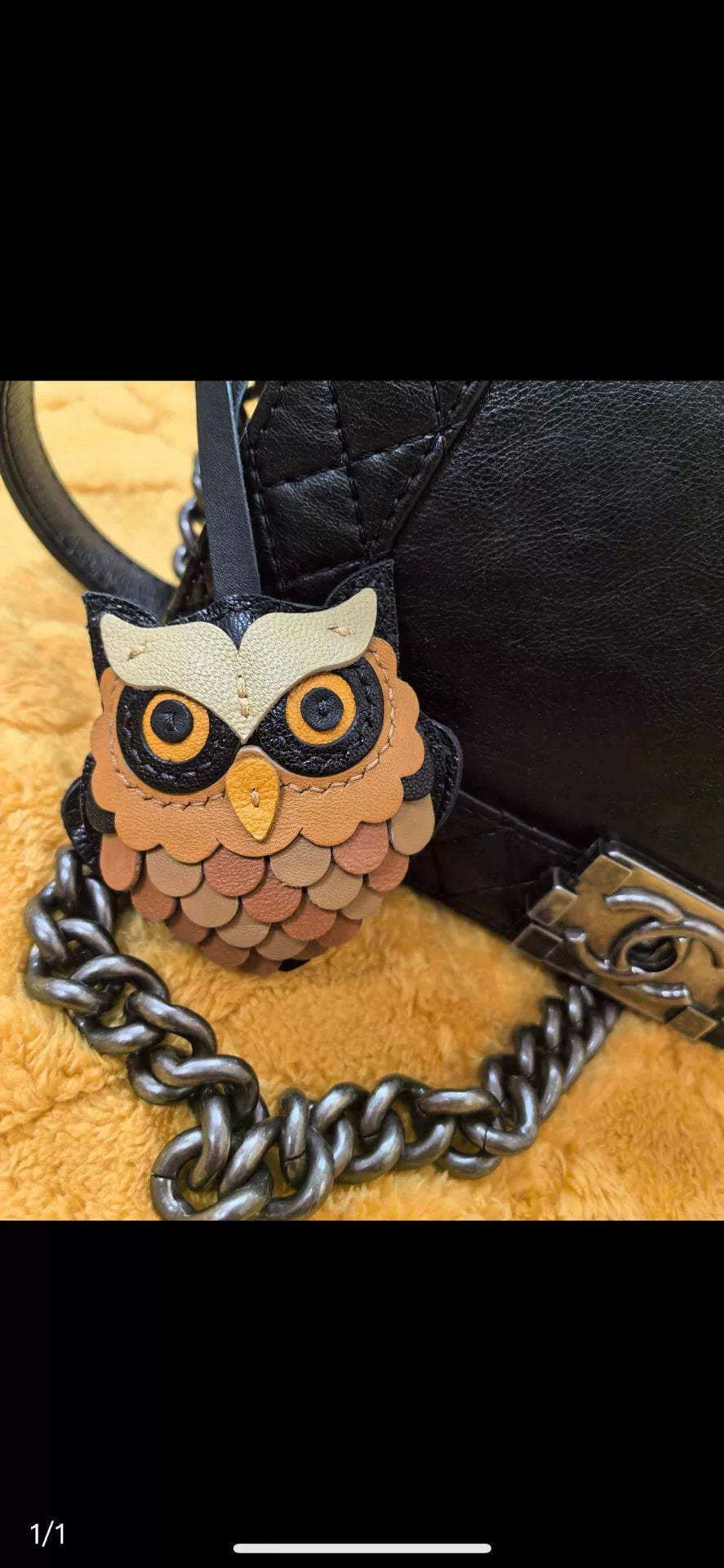 ハンドメイド レザーフクロ型ペンダントチャーム ブラック