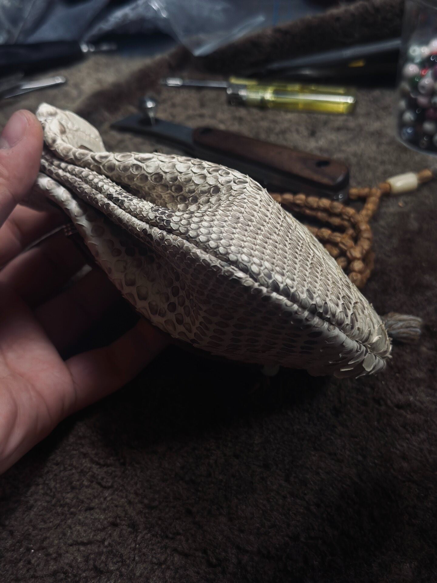 Handmade Leather Dragon Scale Pouch with Drawstring Closure