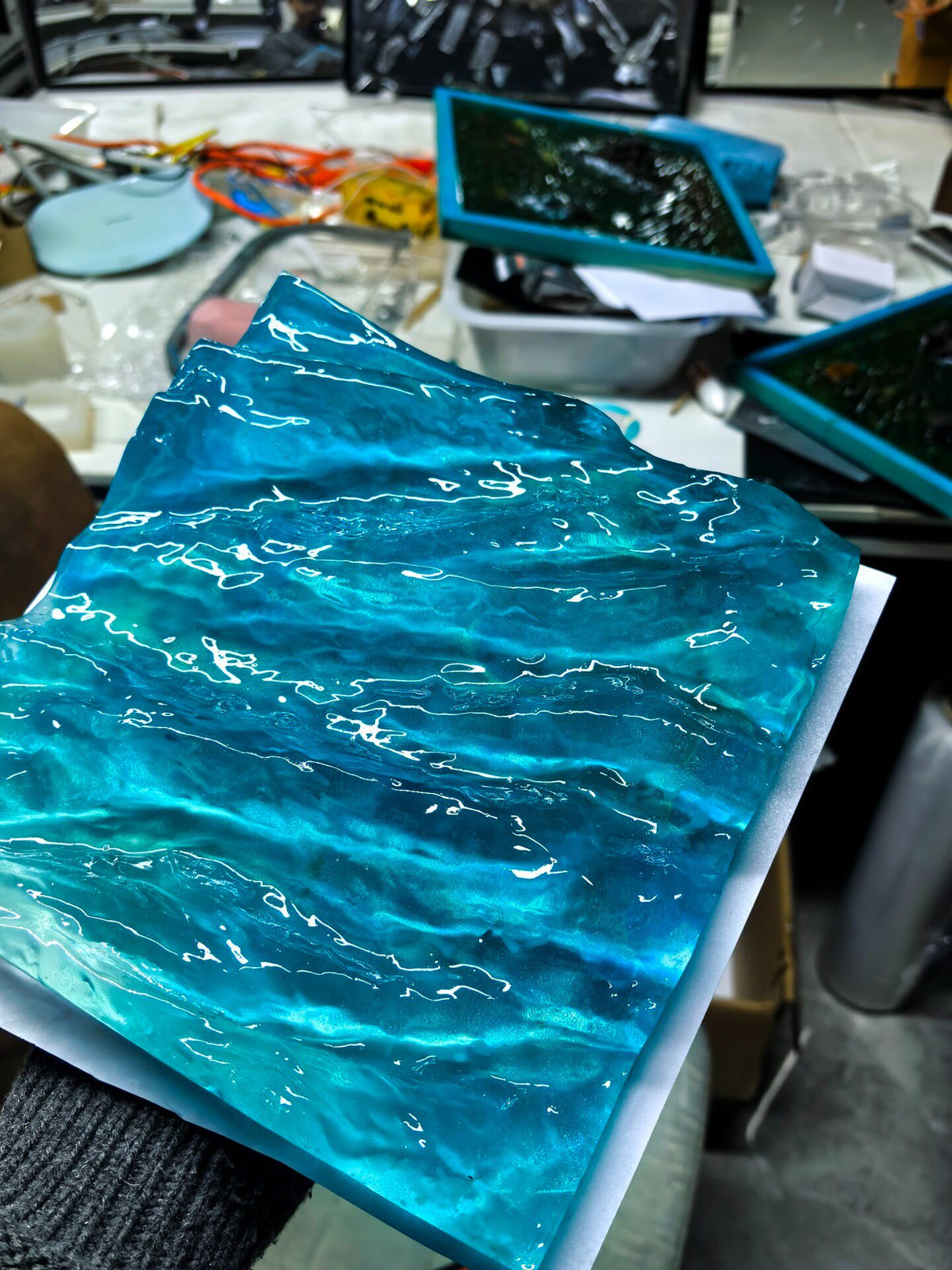 Handcrafted Blue Ocean Wave Resin Art