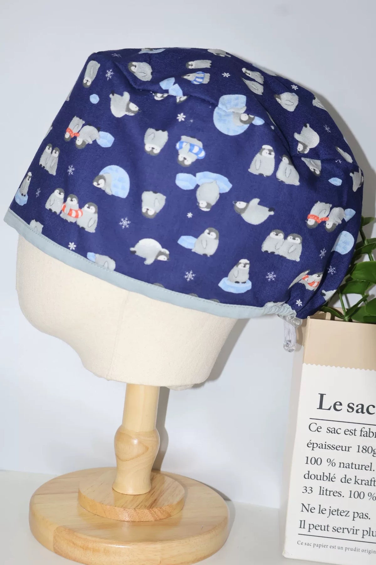Touca Cirúrgica de Algodão com Estampa de Pinguins Bouffant