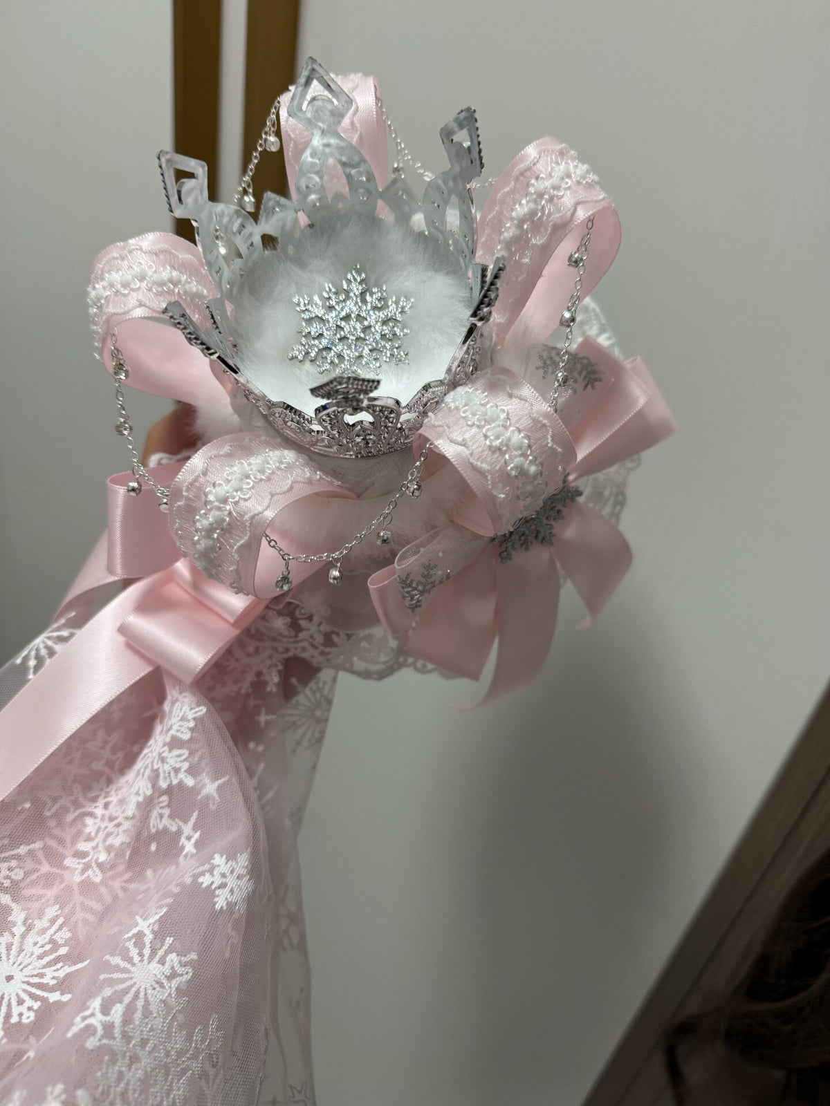 Pink Crown Mini Hat Snowflake Veil