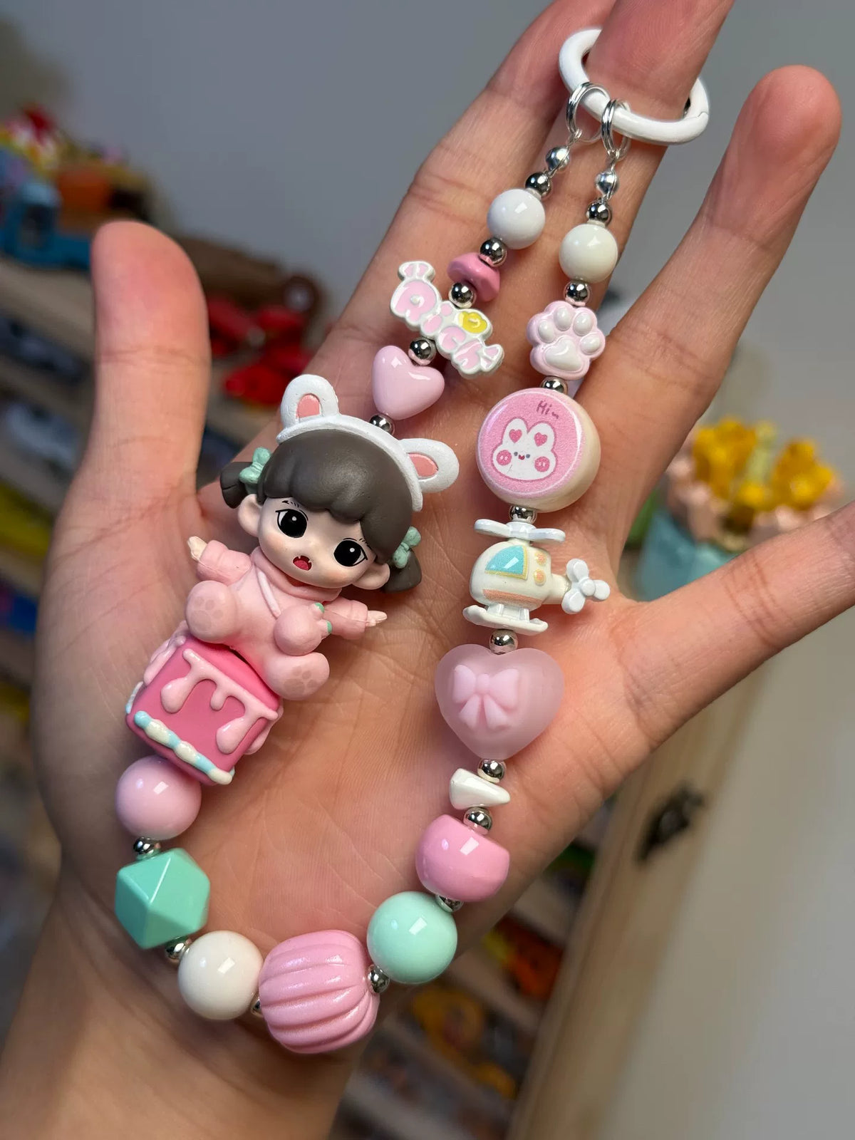 Pastel Beaded Phone Strap Bag Charm Keychain