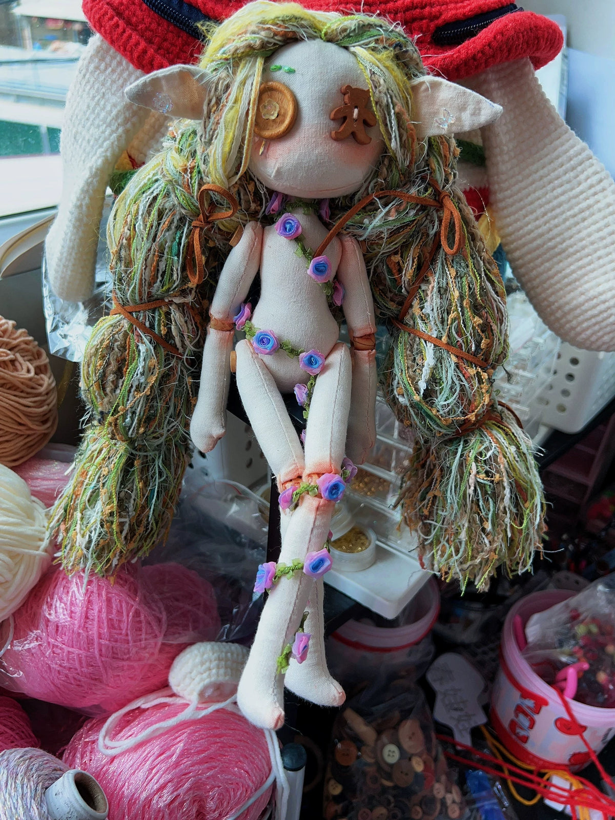 Handmade Fabric Doll with Wild Hair