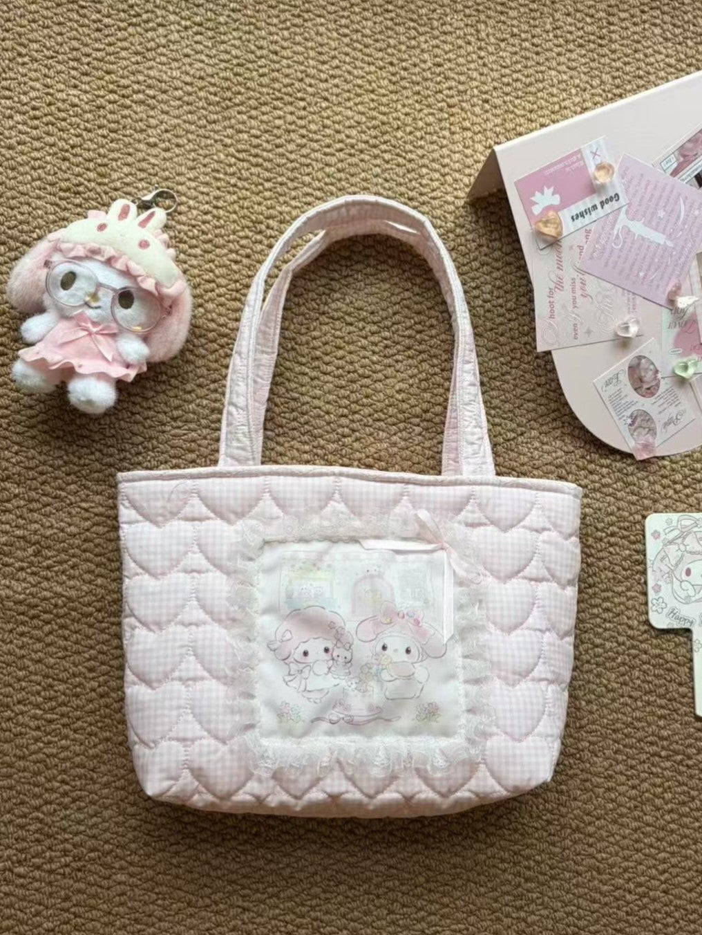 Handmade Quilted Pink Tote Bag