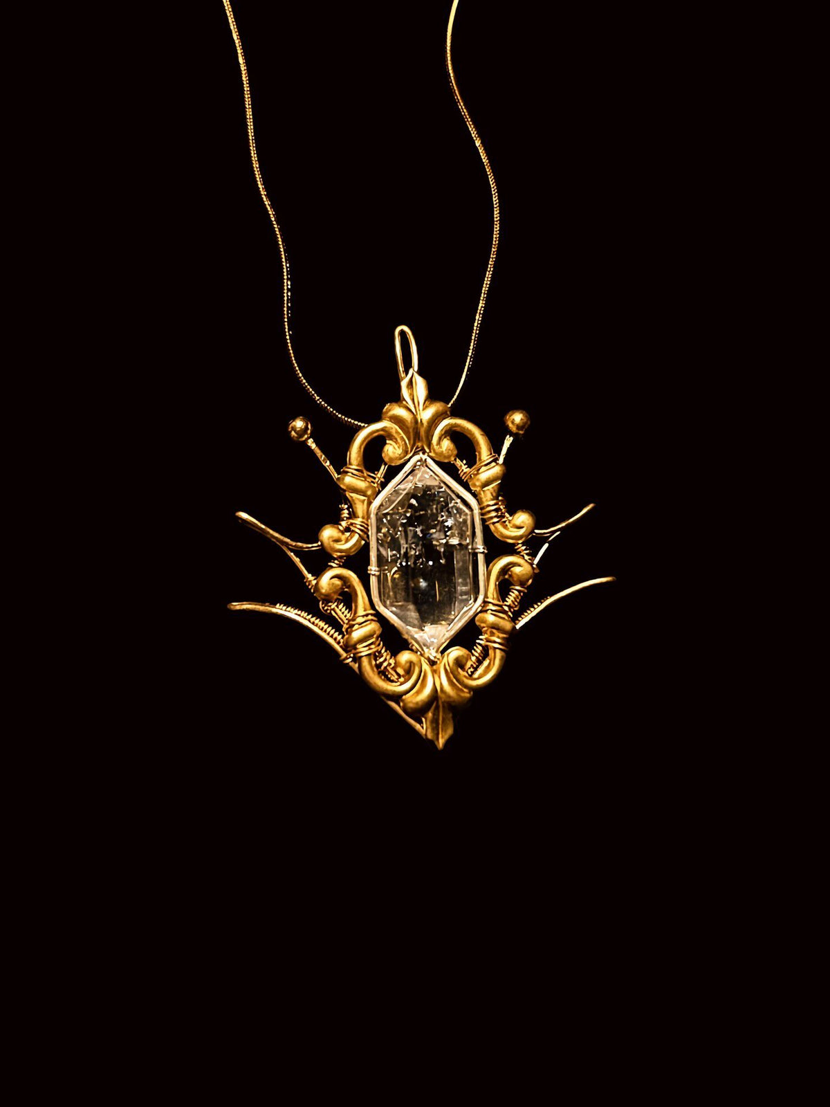 Wire-Wrapped White Quartz Pendant Necklace
