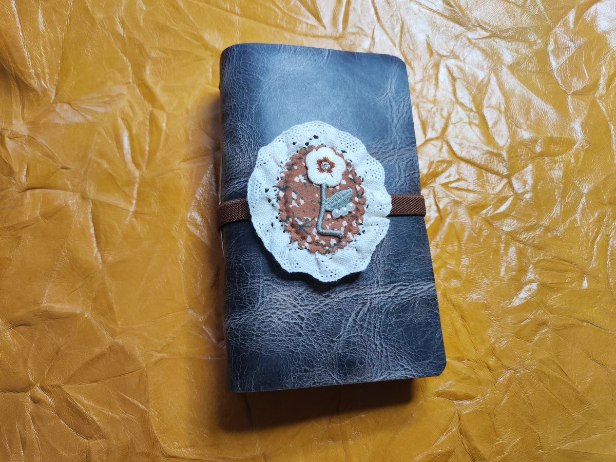 Cowhide Leather Journal with Floral Fabric Cover