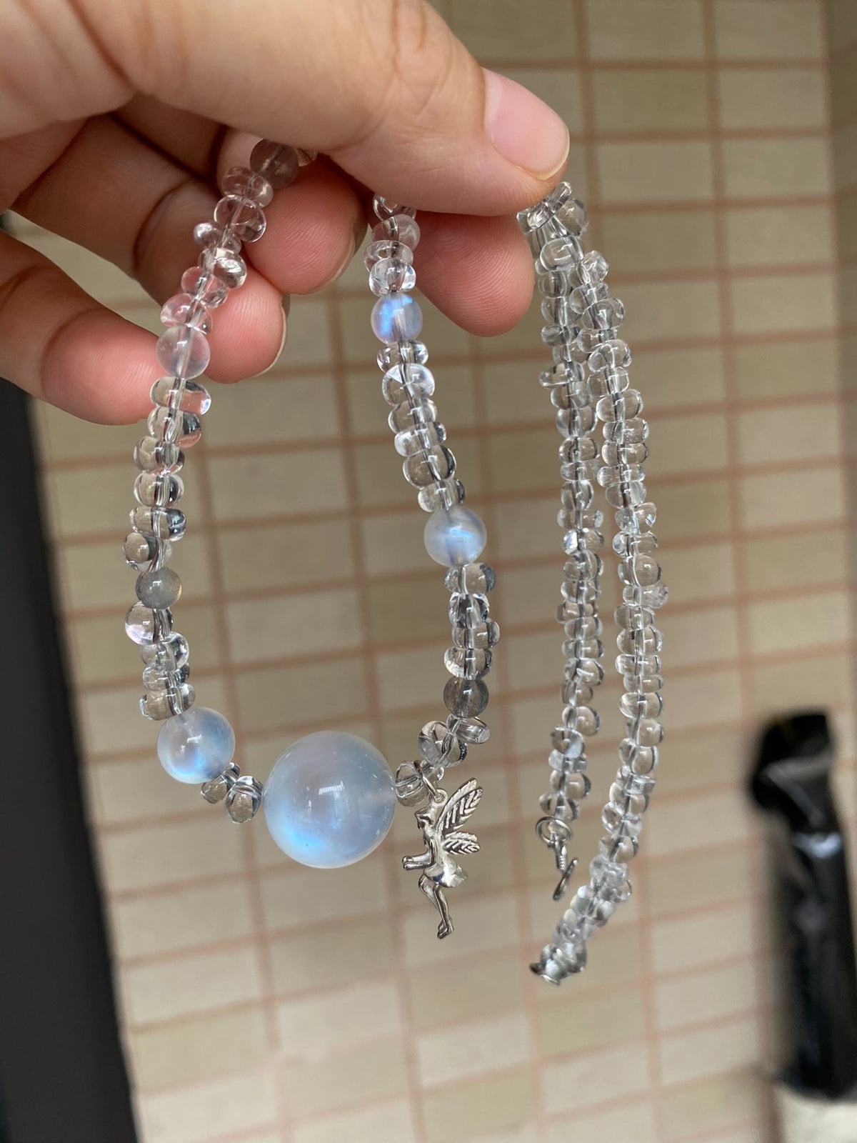 White Crystal Blue Moonstone Beaded Necklace