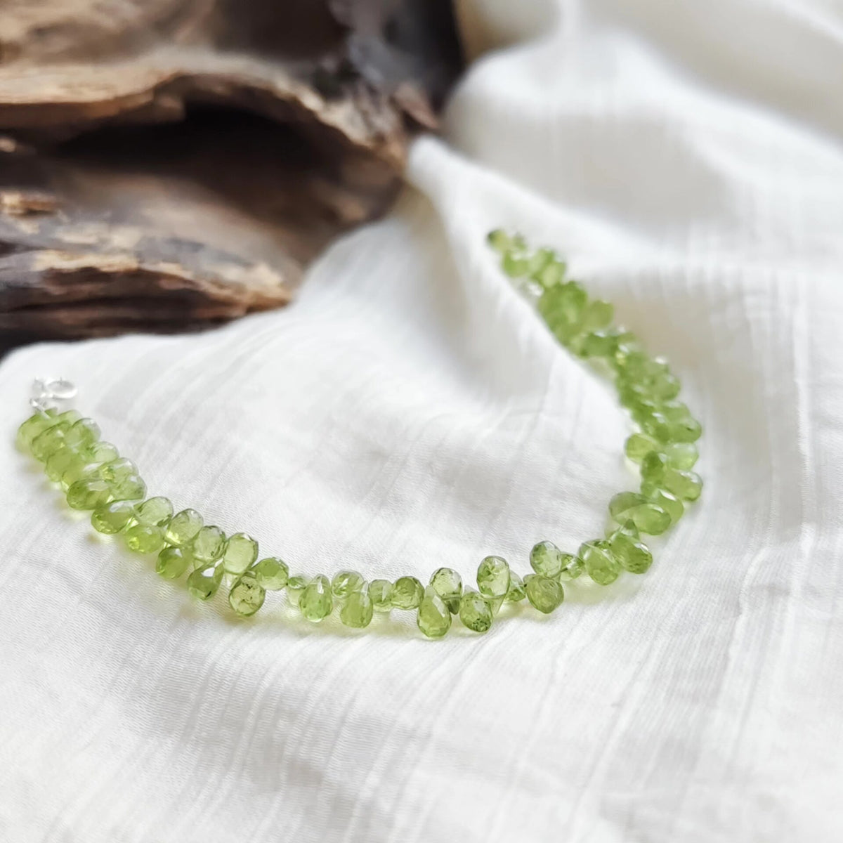 Natural Peridot Bead Bracelet with Sterling Silver