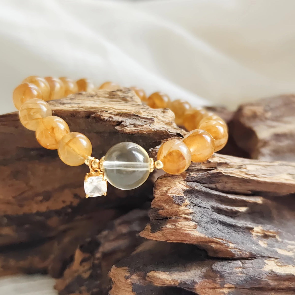 Braccialiale in Cristallo Giallo Fiore con Perle da 9.3mm