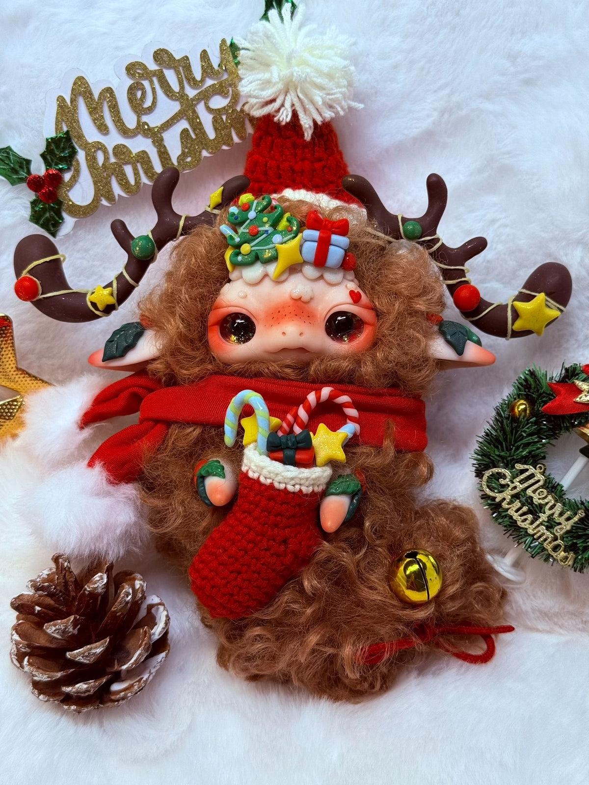 Articulated Christmas Dragon Plush with Faux Fur