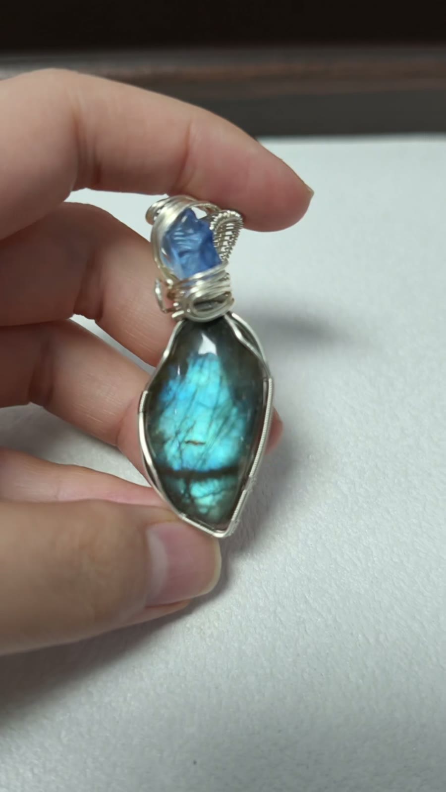 Handmade Wire Wrapped Blue Labradorite Necklace