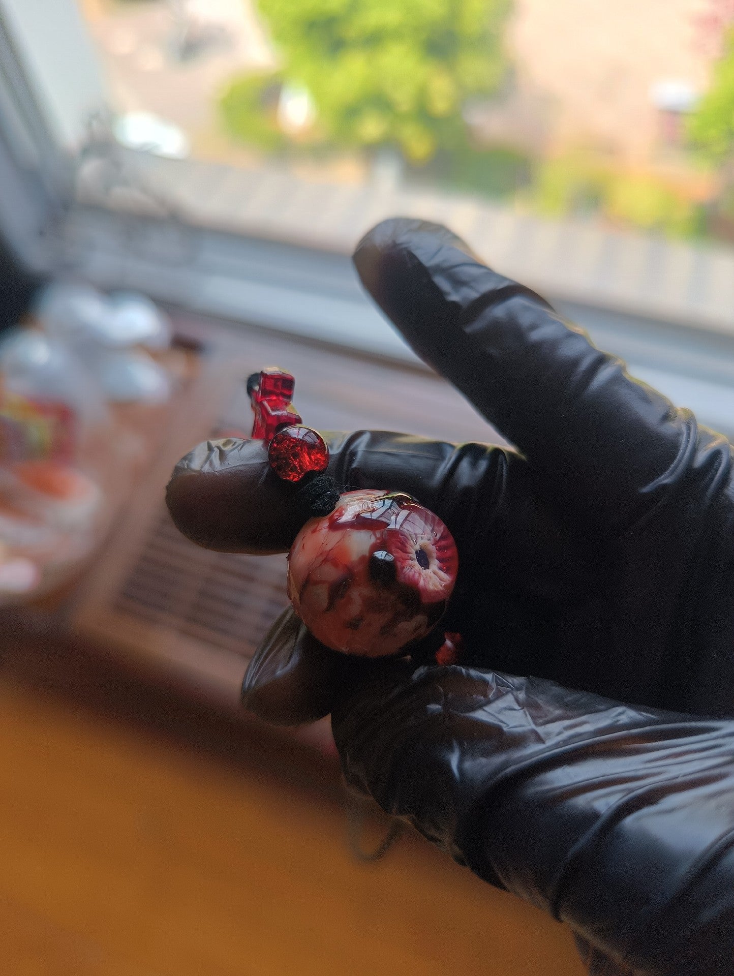 Cthulhu Eye Resin Pendant with Faceted Red Accent Beads