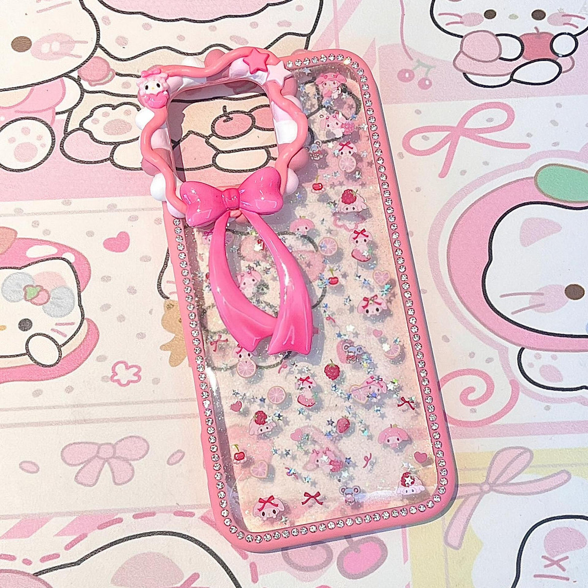 My Melody Pink Cream Glue Phone Case with Rhinestones