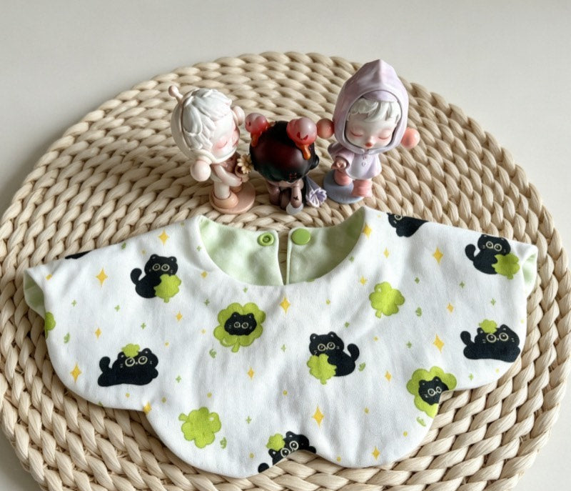 Babete de Bebé em Gaze de Algodão Estampado Gato Branco