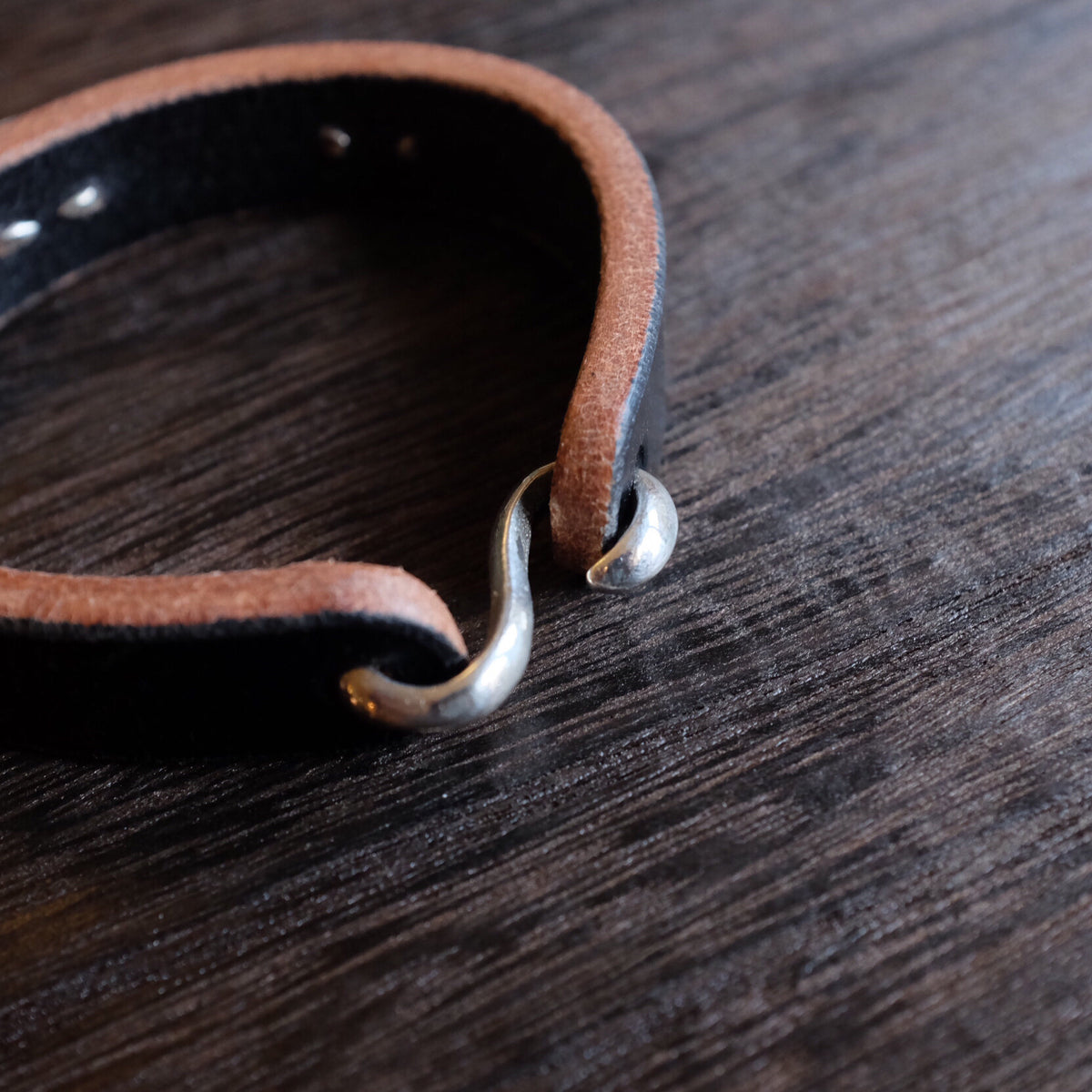 Leather Wristband with Silver S Hook