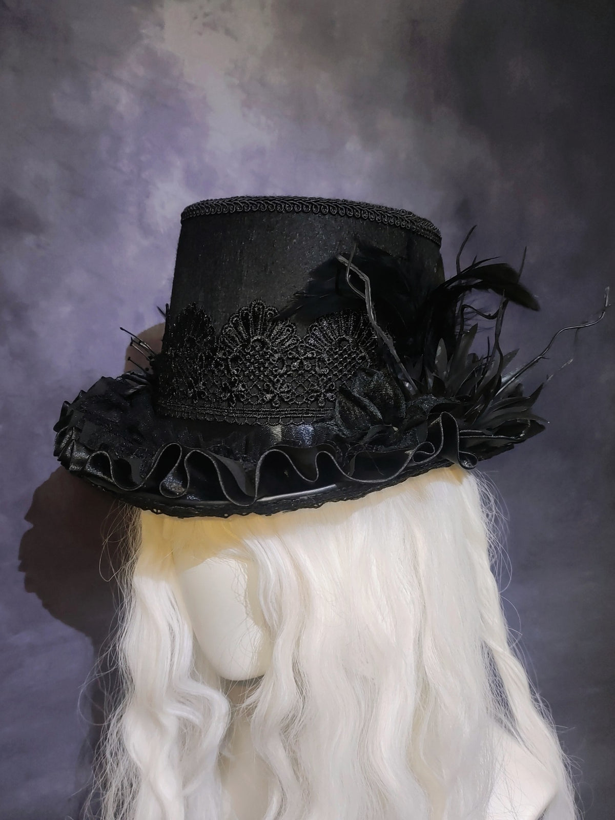 Handcrafted Gothic Lolita Top Hat with Feathers