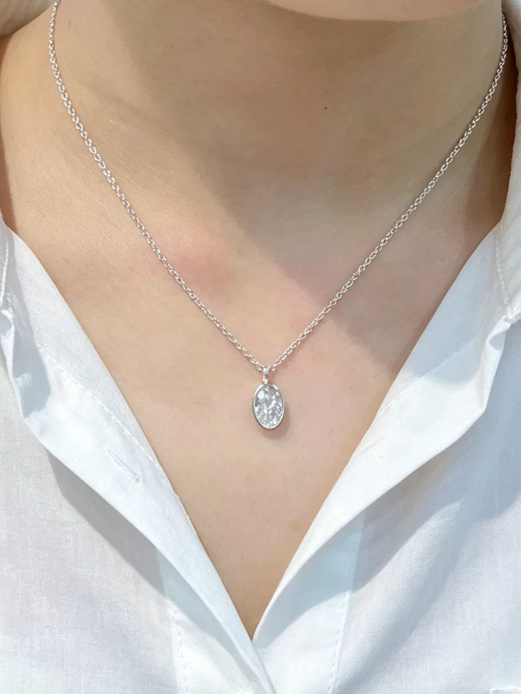 Oval Bezel Solitaire Necklace 45cm