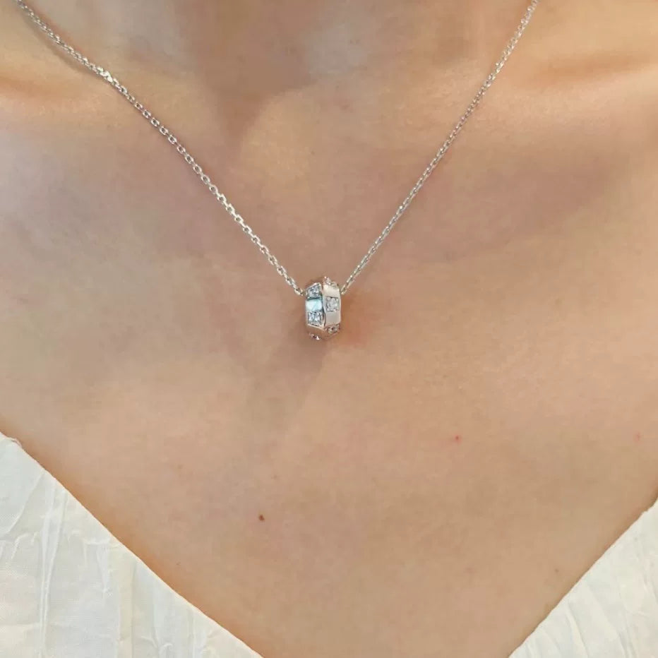 S925 Silver Checkerboard Roller Bead Necklace
