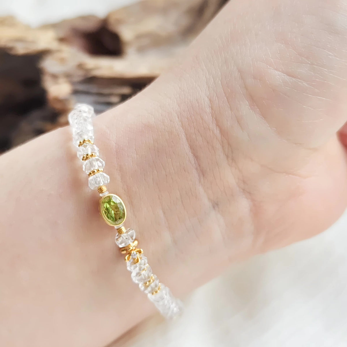 White Crystal Peridot Beaded Bracelet