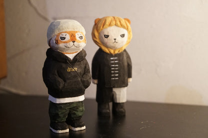 Hand-Carved Wooden Tiger Sculpture in Streetwear, 11cm