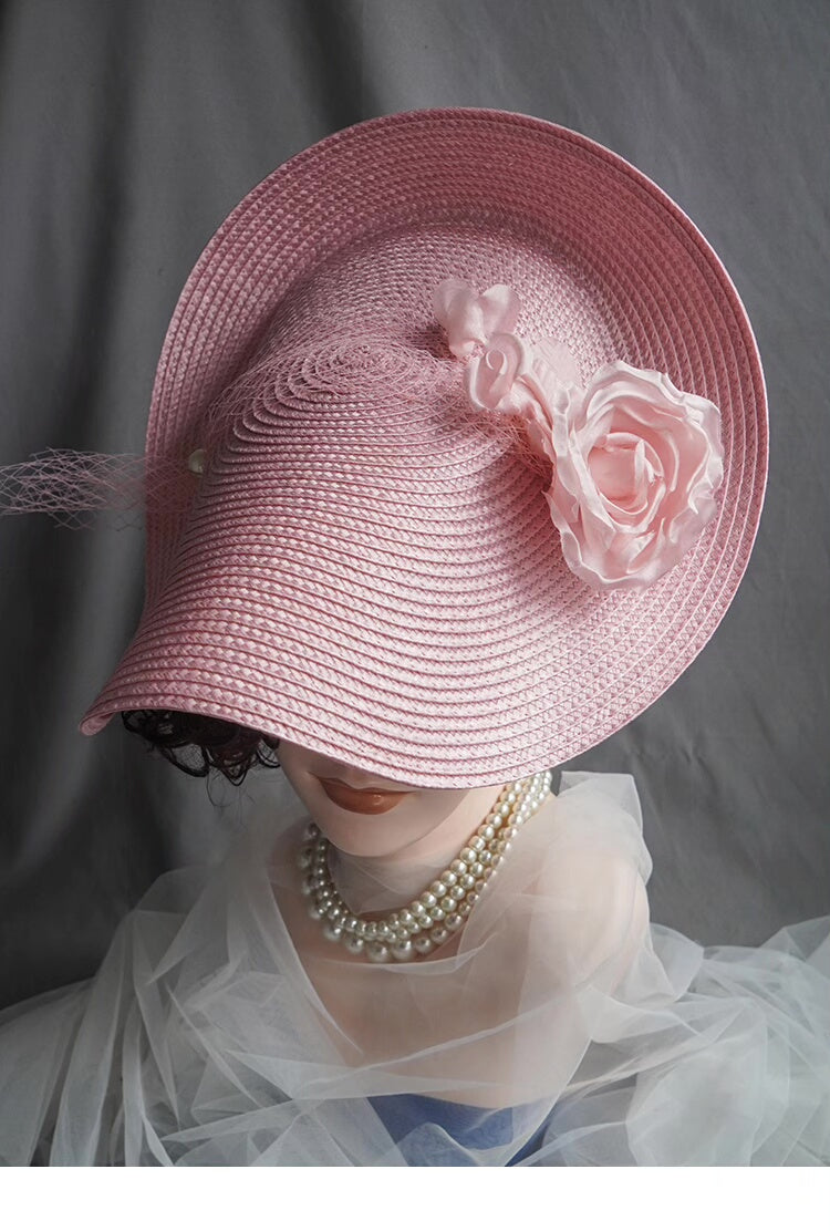 Vintage Straw Hat with Floral Veil