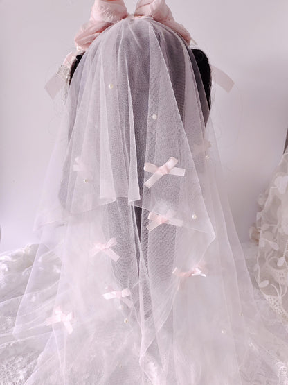 Lolita Pearl Bow Headband with Detachable Veil