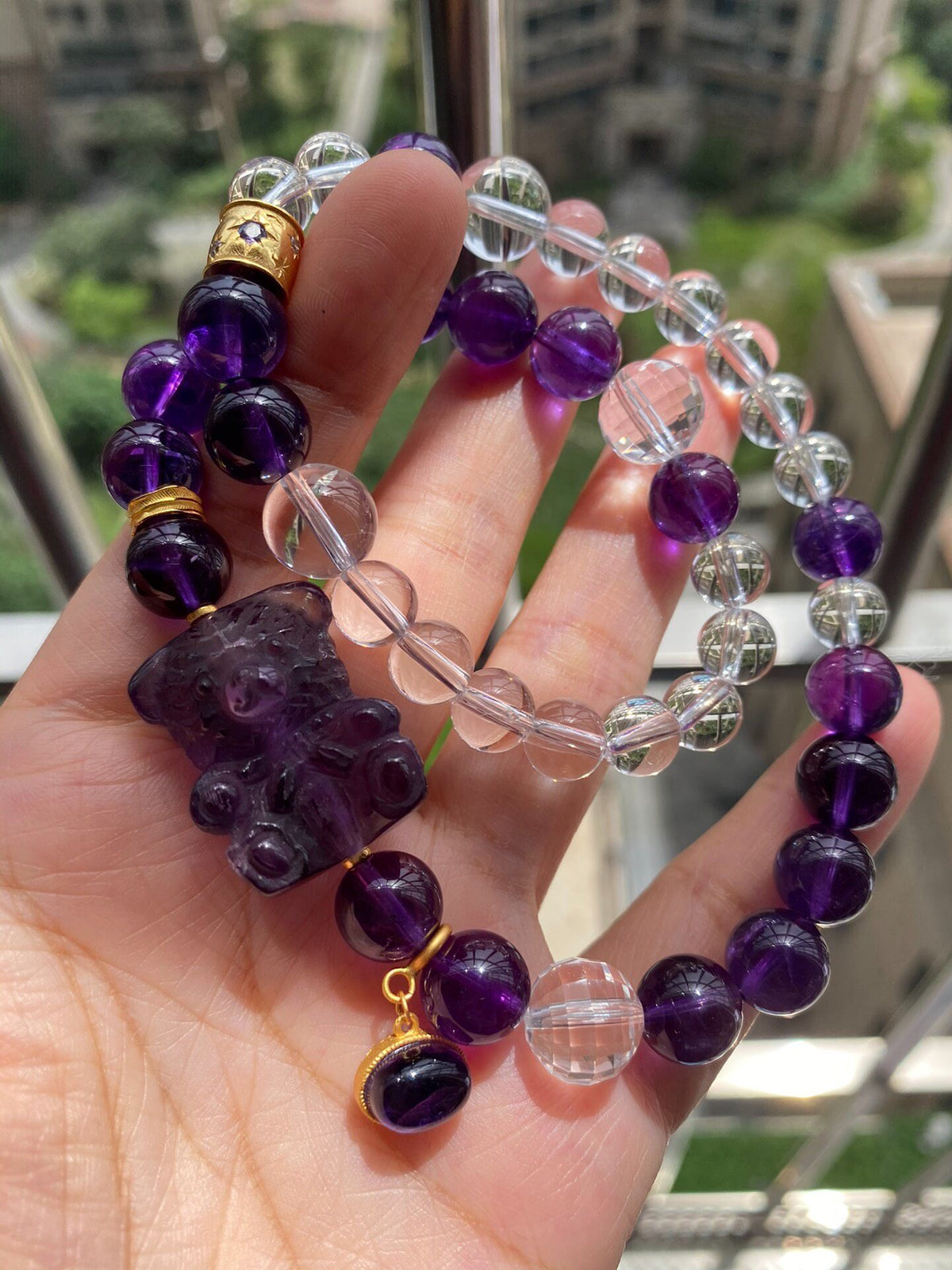 Amethyst Clear Quartz Double Strand Bracelet