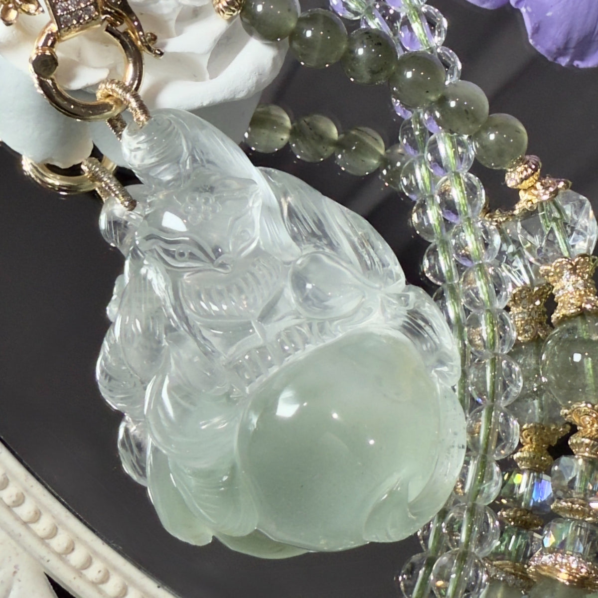 Collier renard à neuf queues en cristal fantôme vert