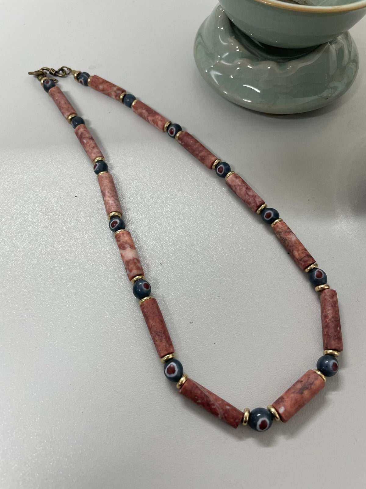 Rose Quartz Eye Bead Natural Stone Necklace