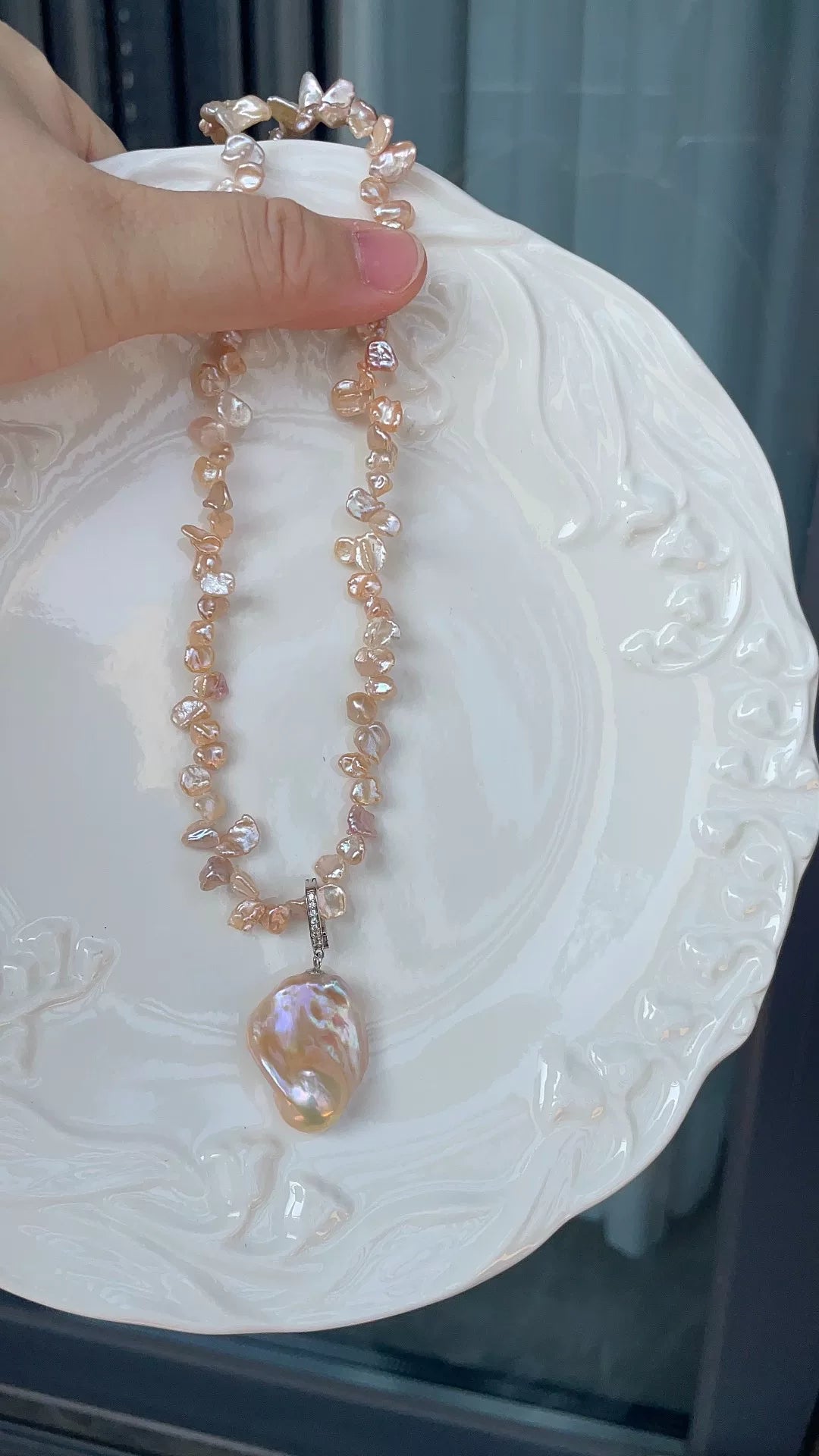 Set collana con perle barocco champagne argento 925