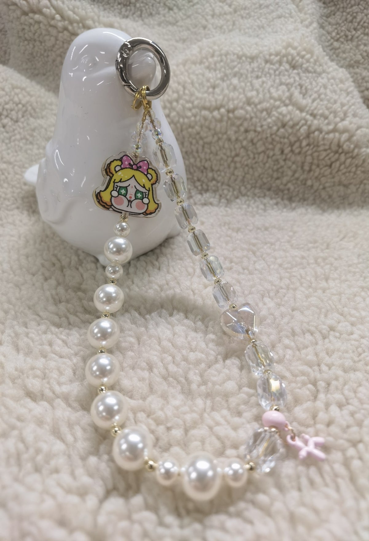 Handcrafted Iridescent Pearl Phone Charm