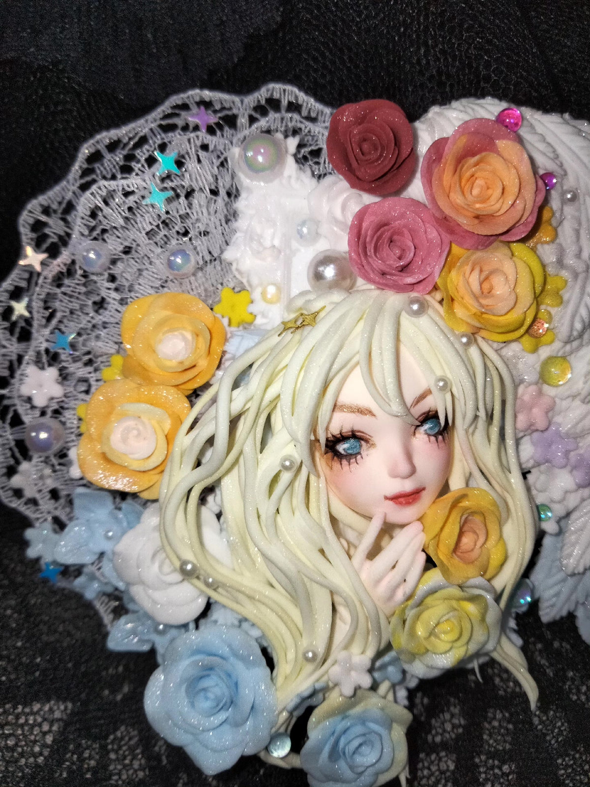 Handcrafted Clay Doll Head Refrigerator Magnet