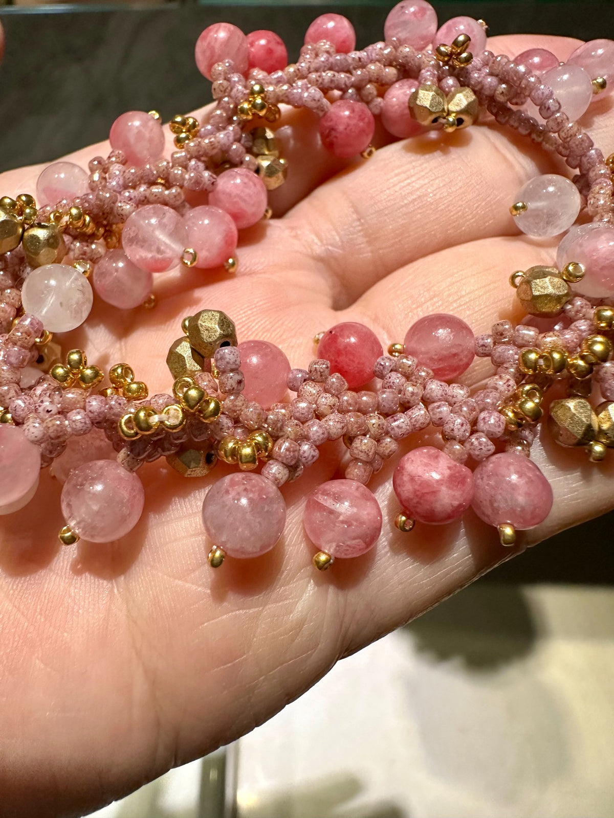Rhodochrosite Gradient Beaded Bracelet