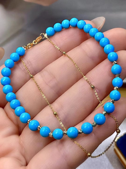 18K Gold Sleeping Beauty Turquoise Double-Chain Bracelet