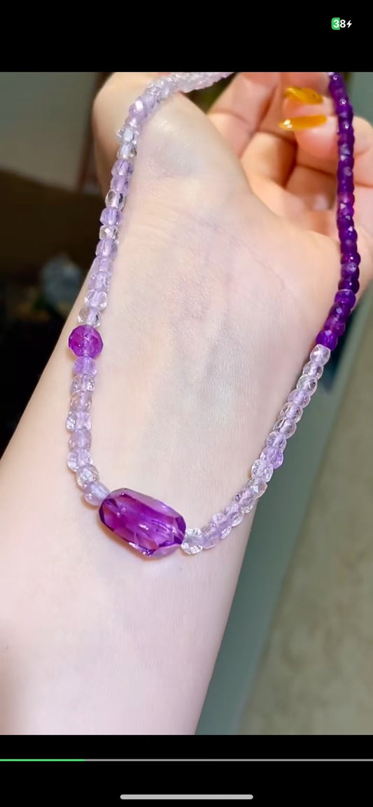 Purple Crystal Free-Form Pendant Necklace 43.5cm 16.6g