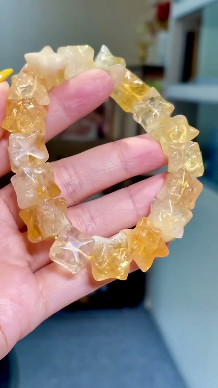 Bracciale in Cristallo Giallo a Forma di Stella, Perle da 12mm, 57g