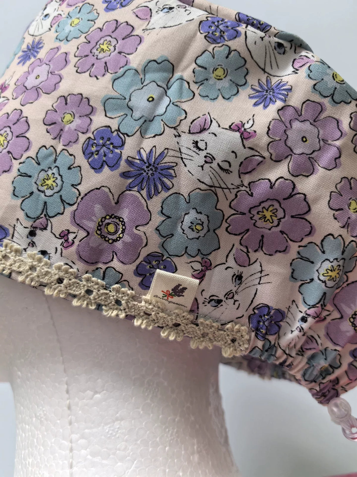 Casquette chirurgicale en coton imprimé floral et chatons