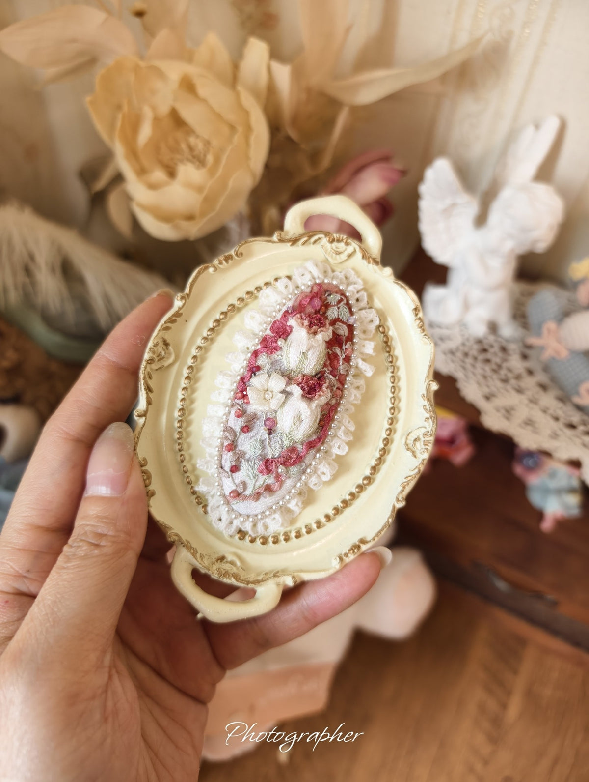 Embroidered French Retro Hair Clips Floral Pearl