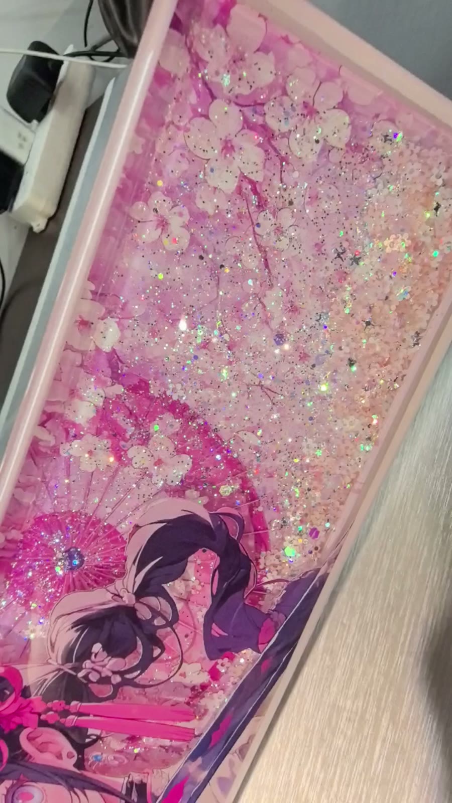 Sakura Theme Liquid Glitter Keyboard Wrist Rest