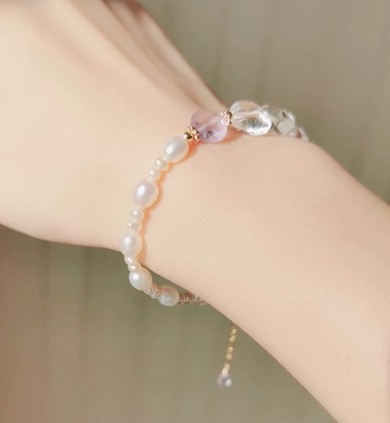 Amethyst-Bergkarz-Perlenarmband