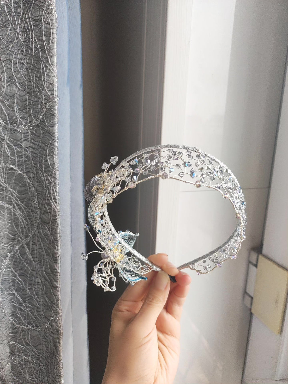 Silver Butterfly Openwork Crystal Headband