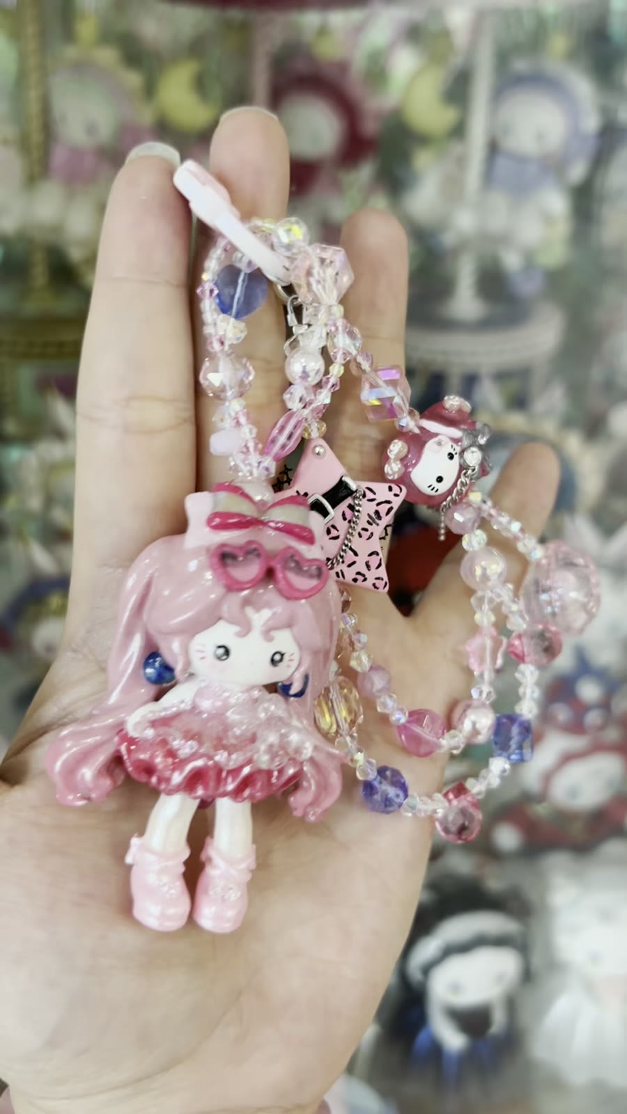 Roze KT Cat Kralen Telefoonhanger