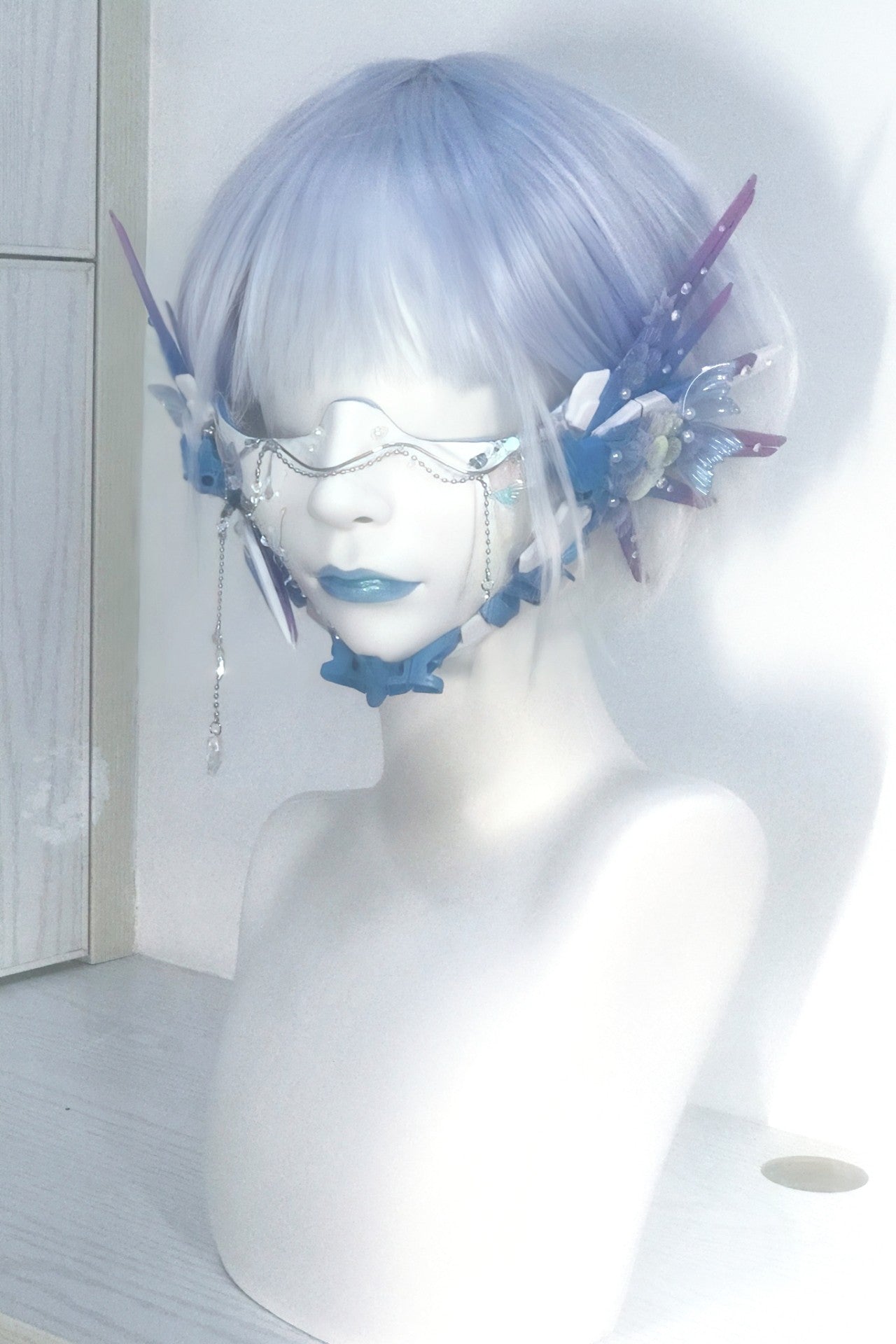 Cyberpunk Half-Face Mask with Butterfly Wing Accents