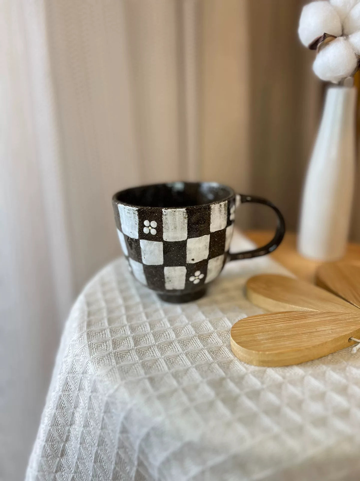 Handmade Black Clay Checkered Mug 220ml