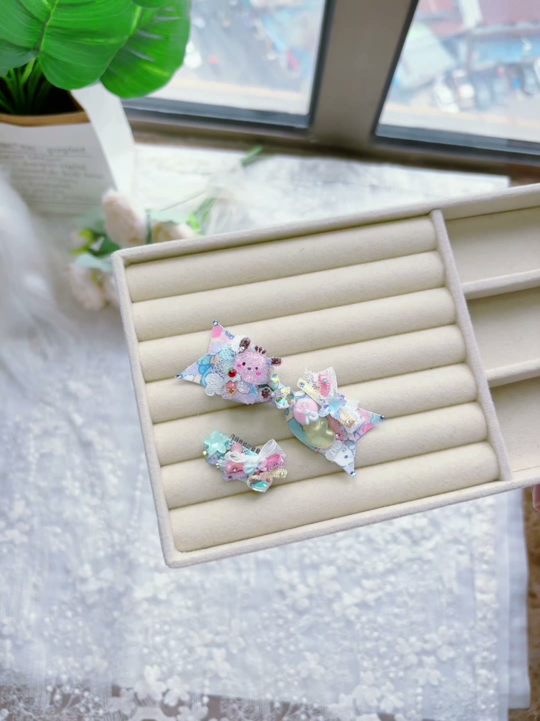 Handcrafted Pet Hair Clips Pastel Blue Set