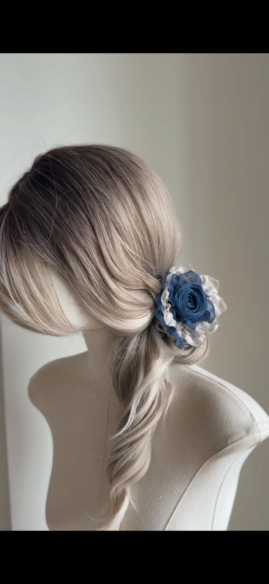 Large Fabric Scrunchie with Blue Rose Design